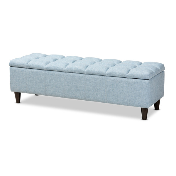 Baxton Studio Brette Blue Upholstered Brown Wood Storage Bench Ottoman 155-9108